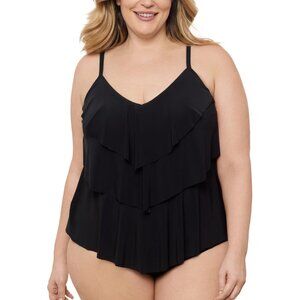 Aqua Green Women's Standard Triple Tier Tankini Top Black
